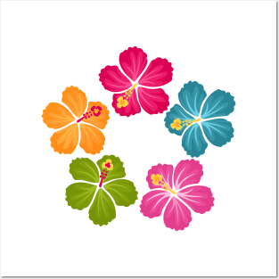 Hibiscus Hawaiian Flowers Wreath Posters and Art